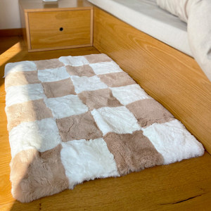 Tapis d'intérieur en <span class=keywords><strong>fausse</strong></span> <span class=keywords><strong>fourrure</strong></span> de lapin douce, tapis moelleux à carreaux antidérapant pour salon et chambre à coucher - Product Image 2
