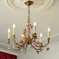 Lustre floral français d'inspiration vintage, lampe suspendue romantique européenne, rose rose