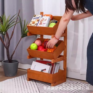 Solid Wood Multi Tier Storage Rack 3 Floors Kitchen Fruit Vegetable Basket Living Room Display <b>Shelf</b> Book Organizer - Product Image 1