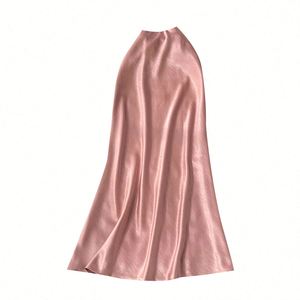 Jupe longue droite décontractée pour femme en satin de soie tissé 100% respirant, taille empire, antistatique et durable, collection été 2025 – Vente en gros - Product Image 5
