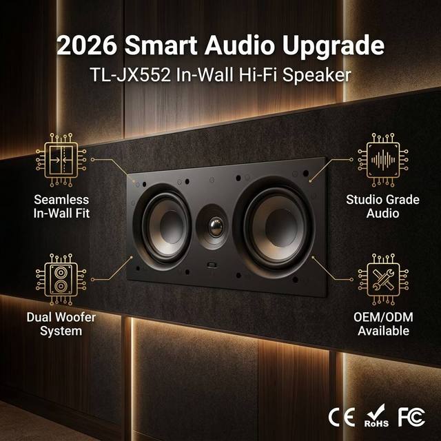 TL-JX552 Dual 5 Inch in Wall Hi Fi Speaker Studio Grade Home Theater Audio System with Flush Mount Design for Seamless Fit