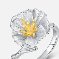 Douze fleur dieux série fleur d'hibiscus fleur plaqué or en argent Sterling fil anneau pour les femmes à la mode à la mode polyvalent Index