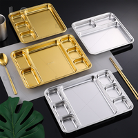 Plat rectangulaire commercial classique LQ en acier inoxydable 304 monobloc durable, multi-compartiments, pour trempette BBQ coréenne et boulettes dorées