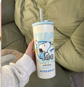 Mug isotherme en acier inoxydable 700 ml avec paille, motif dessin animé, pour café, bureau, camping, vente en gros - Product Image 1