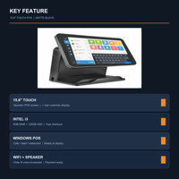 Kapasitif Dokunmatik Ekranlı POS Terminali 15.6" Hepsi Bir Arada Yazarkasa Tek Ekranlı Intel I3 8GB 128GB SSD Windows Wi-Fi 6 Siyah