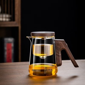 Bộ ấm trà bằng kính chịu nhiệt, tách trà bằng gỗ, bộ trà đạo Kung Fu, hút từ tính, lọc trà bằng kính - Product Image 6