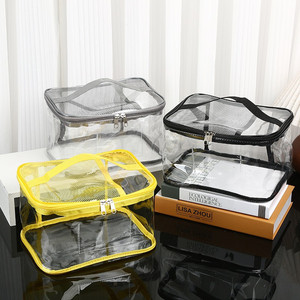 Sac de voyage transparent pour cosmétiques, trousse de toilette, sac à cosmétiques esthétique, pochette transparente en PVC avec fermeture éclair - Product Image 3
