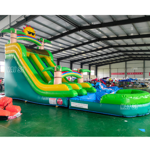 Tobogán acuático de una sola vía, brincolín verde con agua y sol, moonwalk infantil con gran <span class=keywords><strong>piscina</strong></span> de salpicaduras para fiestas de verano - Product Image 2