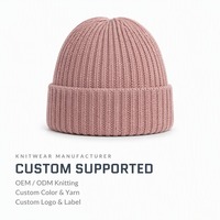 Bonnet tricoté sur mesure, rose poudré, côtelé, pour l'hiver, fabrication OEM ODM