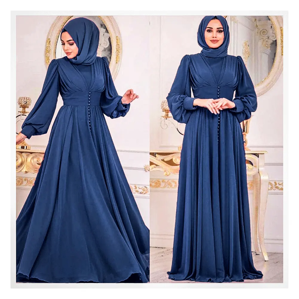 Großhandel Hochwertige muslimische neueste Abaya Designs 2021 Mode Abaya Kleid V-Ausschnitt Islamic Plissee Wischen Frauen Kaftan Kleid