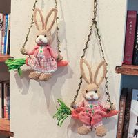 Lapin suspendu artisanal en paille artificielle pour décoration de mariage, maison et jardin, Noël, remise de diplôme - Élégantes décorations de Pâques, idées cadeaux