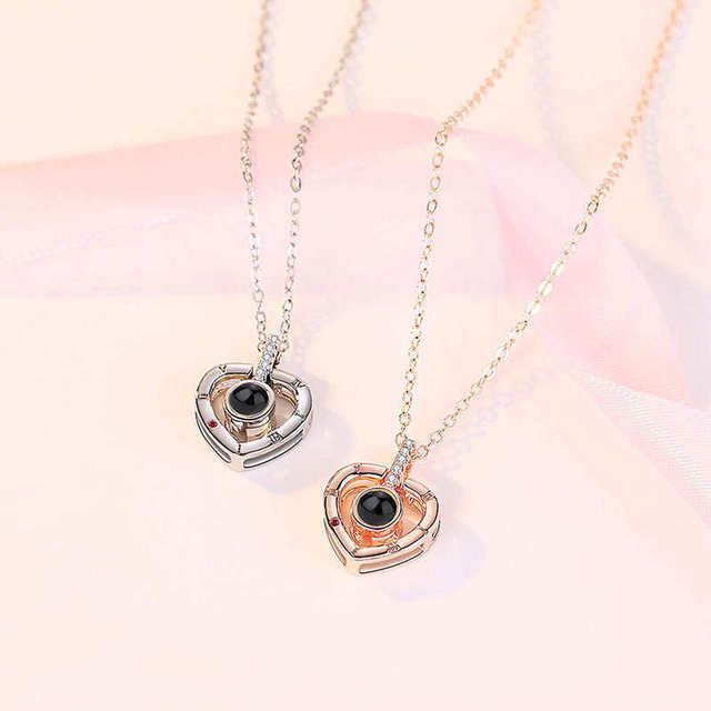 Custom Photo Projection Memory Heart Shape Pendant Wedding Necklace for Valentines Day Gift