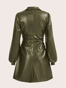 Chic artı boyutu siyah suni deri aplikler kadınlar için doğal bel seksi zarif rahat elbise ODM - Product Image 6