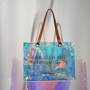 Borsa Tote Trasparente in PVC Iridescente con Manici Lunghi Marroni e Parte Superiore Aperta per Rivenditori di Moda e Distributori all'Ingrosso - Product Image 1