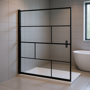 Cabine de douche noire ESG 45,7x55,1 avec porte coulissante à cadre, receveur en acrylique, design minimaliste rectangulaire - Product Image 2