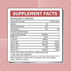 Gomitas de Creatina Monohidrato 6200mg con L-Taurina, Sabor a Bayas Mixtas, para Desarrollo Muscular y Crecimiento, ¡Oferta! - Product Image 2