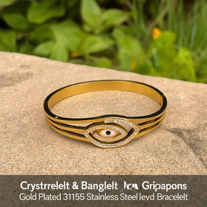 Bracelet en acier inoxydable 316L plaqué or avec un œil protecteur en cristal - Product Image 3