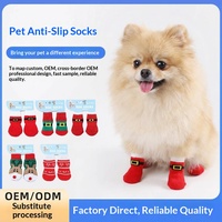 Chaussettes antidérapantes en polyester pour Noël, résistantes à la saleté, avec motifs de pattes de dessins animés, pour chiots et chats