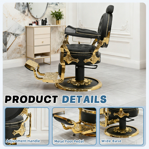 Fauteuil <span class=keywords><strong>de</strong></span> Barbier Inclinable en Cuir Rotatif pour Hommes, Chaise <span class=keywords><strong>de</strong></span> Salon <span class=keywords><strong>de</strong></span> Coiffure Dorée Robuste - Product Image 4