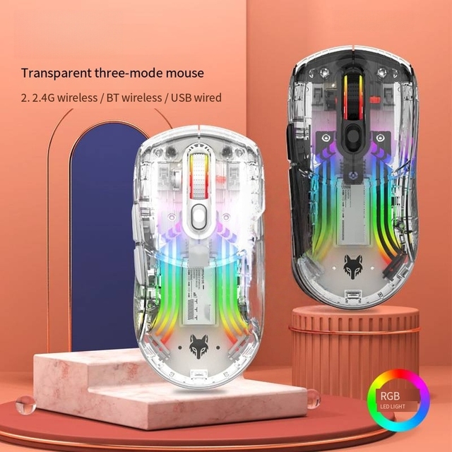 MQ Tri Mode Wireless Optical Gaming Mouse 7 Buttons Ergonomic Transparent RGB 2 4G USB Rechargeable Silent Click Lightweight for