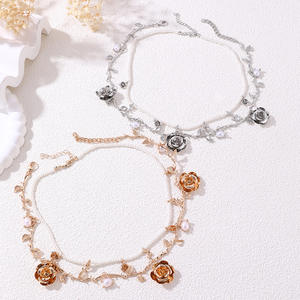 เครื่องประดับคอ NZ-28แบบปรับได้สำหรับผู้หญิงสร้อยโชคเกอร์ลายดอกกุหลาบทำจากโลหะผสมโลหะหลายชั้น<span class=keywords><strong>2</strong></span>ชั้น - Product Image 2