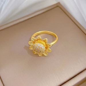 Copper Anillo De Ansiedad Full Zircon Sparkling Sun Flower Finger <b>Ring</b> Women Anti <b>Stress</b> Rotating Flower Open Vintage <b>Ring</b> - Product Image 4