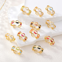 JS14 Kleurrijke Emaille Schakelring Open Ring 18K Goud Gegalvaniseerd Holle In elkaar grijpende Druppel Olie Verstelbare Cuff Ring Dames Vinger Sieraden