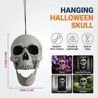 Crâne de squelette réaliste de 17,5 cm pour Halloween avec mâchoire mobile, crâne humain suspendu pour la décoration de fête d'ambiance hantée