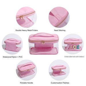 Sac cosmétique personnalisé réutilisable, écologique, à double fermeture éclair, en PVC transparent, tendance, durable, avec motif de lettres brodé, doux - Product Image 6