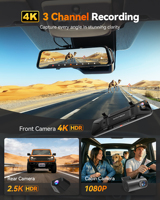 Kamera Mobil Wolfbox Distributor G900TriPro 4K Multi Lensa Black Box Night Mirror Dash Camera Depan dan Belakang Tanpa Kartu SD