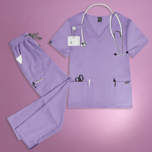 Ensemble de blouses médicales pour femmes, col en V, tissu tissé, plusieurs poches, respirant, extensible, personnel hospitalier, uniforme médical - Product Image 4