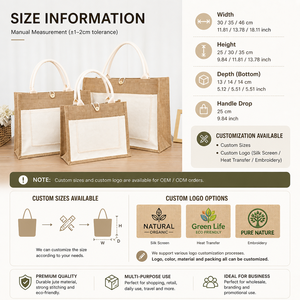 Borsa Shopper <span class=keywords><strong>in</strong></span> Iuta Naturale Ecologica Personalizzata con Logo, Grande e Semplice, Vendita all'Ingrosso - Product Image 5