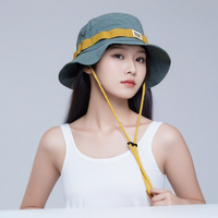 Chapeau Bob Yama Style Bicolore avec Cordon de Serrage, Chapeau de Soleil Respirant pour Randonnée en Plein Air, Style Gorpcore, Casquette de Camping