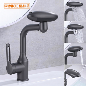 Robinet de douche moderne en acier inoxydable à poignée unique et à trou unique, avec cartouche céramique, multifonctionnel, jet pluie spatial - Product Image 2