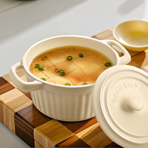 หม้อตุ๋นเซรามิกสองชั้นพร้อมฝาปิด 1.5 ลิตร สำหรับนึ่งไข่ ซุป ผัก ใช้ในบ้าน สีพื้น ล้างมือเท่านั้น - Product Image 2