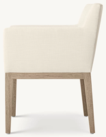 Fauteuil de salle à manger moderne et élégant avec dossier incurvé lisse et accoudoirs en tissu, coussin d'assise élastique.