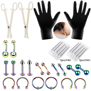 Kit de herramientas y agujas <span class=keywords><strong>para</strong></span> <span class=keywords><strong>piercing</strong></span> corporal de acero quirúrgico <span class=keywords><strong>para</strong></span> nariz, septum, labio, ceja, lengua, ombligo, pezón y aretes - Product Image 3