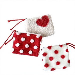 Wholesale <b>Foldable</b> Candy Red Heart Plush Cosmetic Bag Travel Makeup Storage Letter Zipper Cute Pouch Portable Handle for - Product Image 3