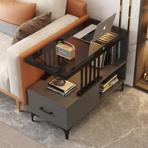 Table d'appoint moderne <span class=keywords><strong>80</strong></span> cm de <span class=keywords><strong>profondeur</strong></span> 30 cm de <span class=keywords><strong>largeur</strong></span> avec tiroir et étagère Plateau en verre trempé pour salon Canapé Chevet - Product Image 3