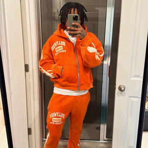 Streetwear Acid Washed Sweat Suits Reiß verschluss Hoodies Trainings anzug Set Acid Wash Distress Patch Ausgestellte Jogging hose und Hoodie Set - Product Image 2