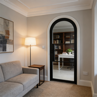 Porte en fer forgé noire à arche française pour extérieur/intérieur, portes en acier modernes imperméables avec fenêtre en verre