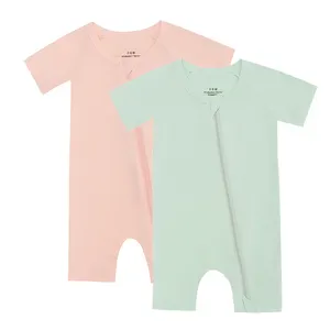 Little Little Class New Design Newborn Baby Clothes Zipper Toddler Short Sleeve Baby Bodysuit GOTS Certified Bamboo Baby Sleeper