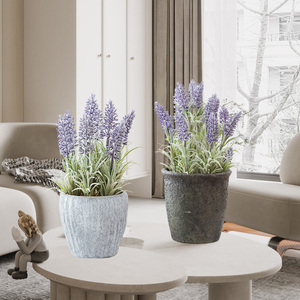 リアルな人工ラベンダーの花、PEメラミン製の花瓶付き-耐水性、環境に優しい、屋内外庭園装飾ミニ - Product Image 3