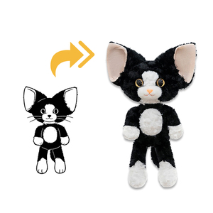 Jouet en peluche personnalisé, <span class=keywords><strong>chat</strong></span> noir et blanc, poupée en peluche fabriquée à partir de dessins pour enfants, cadeau - Product Image 2