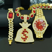Collier unisexe de luxe léger en alliage de zinc plaqué or avec chaîne à maillons, zircon et pendentif porte-monnaie symbole dollar, certifié par une tierce partie