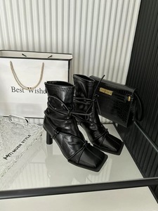 Fabricación de Botines Personalizados con Diseño Otoño-Invierno, Punta Cuadrada, Tacón <span class=keywords><strong>Grueso</strong></span>, Antideslizantes, con Cordones, <span class=keywords><strong>para</strong></span> Mujer - Product Image 6