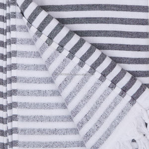 Terry Backed Turkish <b>Towel</b> Peshtemal Fouta Wholesale Pestemal Soft OEM Customized 100 Cotton Thick Stripes White Base Royal - Product Image 3