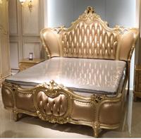 Europäisches High-End Luxus-Wandbett-Set Champagner-Gold-Rahmen PU-Leder Verstellbares Kingsize-Bett Massives Eichenholz MDF-Platte Langlebiges Französisches Design