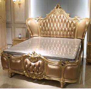 European High-<b>End</b> Luxury <b>Bed</b> Set Champagne Gold Frame With Leather Double Solid Wood Master Bedroom French Style Villa Living - Product Image 3