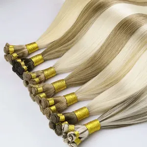 Estensioni dei capelli umani di trama legate a mano vergini naturali all'ingrosso remy cheratina peruviana capelli veri russi capelli di trama legati a mano